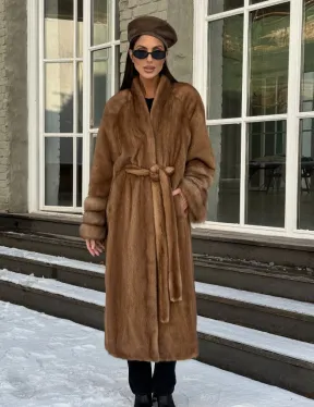 Шуба норковая кимоно VINTAGE GOLD рукава с отделкой из меха куницы