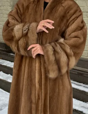 Шуба норковая кимоно VINTAGE GOLD рукава с отделкой из меха куницы