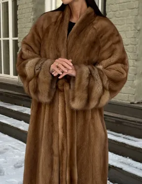 Шуба норковая кимоно VINTAGE GOLD рукава с отделкой из меха куницы