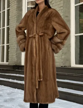 Шуба норковая кимоно VINTAGE GOLD рукава с отделкой из меха куницы