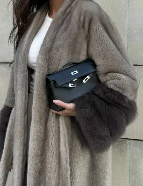 Шуба кимоно из меха норки Vintage Grey рукава с отделкой из куницы