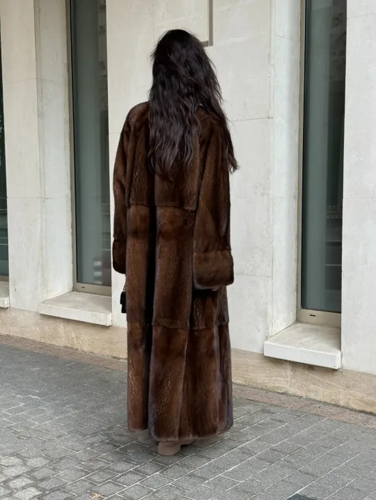 Длинная шуба ВИНТАЖ из меха скандинавской норки без воротника
