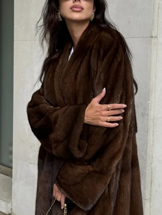 Длинная шуба ВИНТАЖ из меха скандинавской норки без воротника
