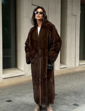 Длинная шуба ВИНТАЖ из меха скандинавской норки без воротника