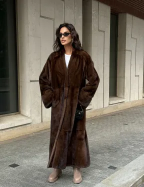 Длинная шуба ВИНТАЖ из меха скандинавской норки без воротника