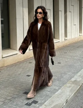 Длинная шуба ВИНТАЖ из меха скандинавской норки без воротника