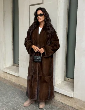 Длинная шуба ВИНТАЖ из меха скандинавской норки без воротника