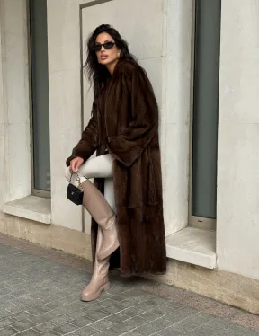 Длинная шуба ВИНТАЖ из меха скандинавской норки без воротника