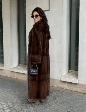 Длинная шуба ВИНТАЖ из меха скандинавской норки без воротника