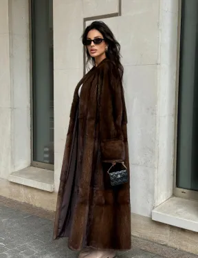 Длинная шуба ВИНТАЖ из меха скандинавской норки без воротника