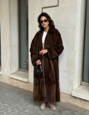 Длинная шуба ВИНТАЖ из меха скандинавской норки без воротника