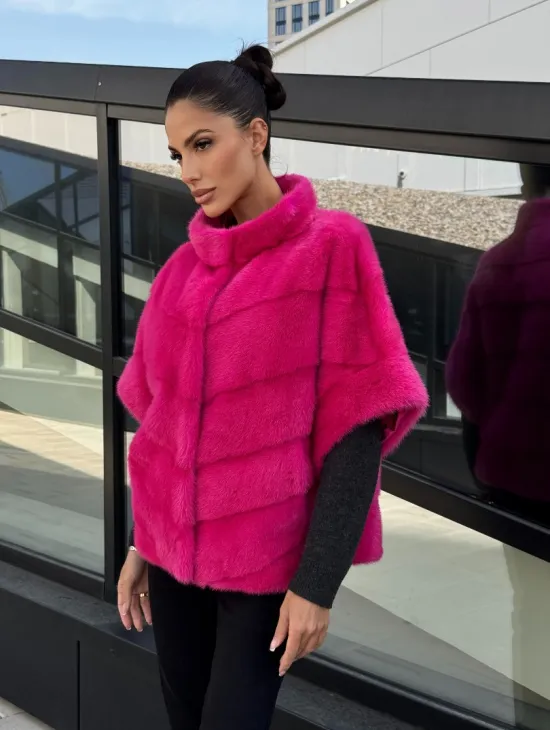 Норковая куртка трансформер 2в1 - цвет фуксия