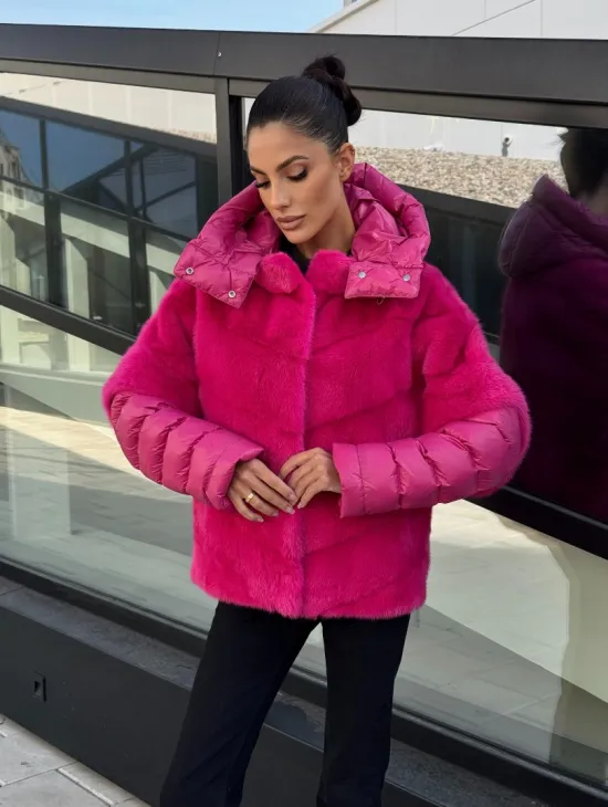 Норковая куртка трансформер 2в1 - цвет фуксия