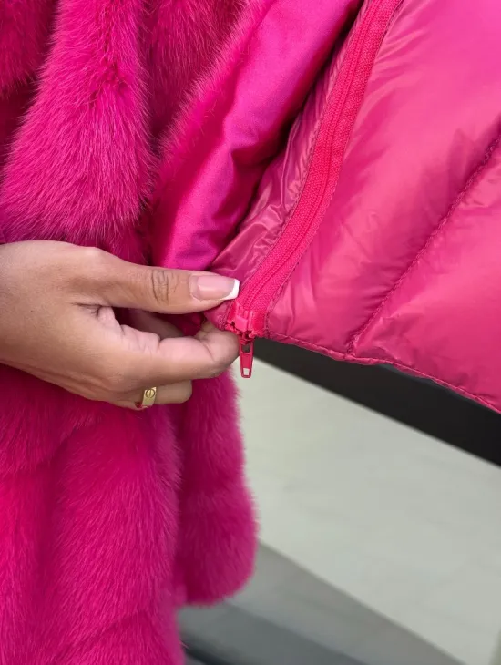 Норковая куртка трансформер 2в1 - цвет фуксия