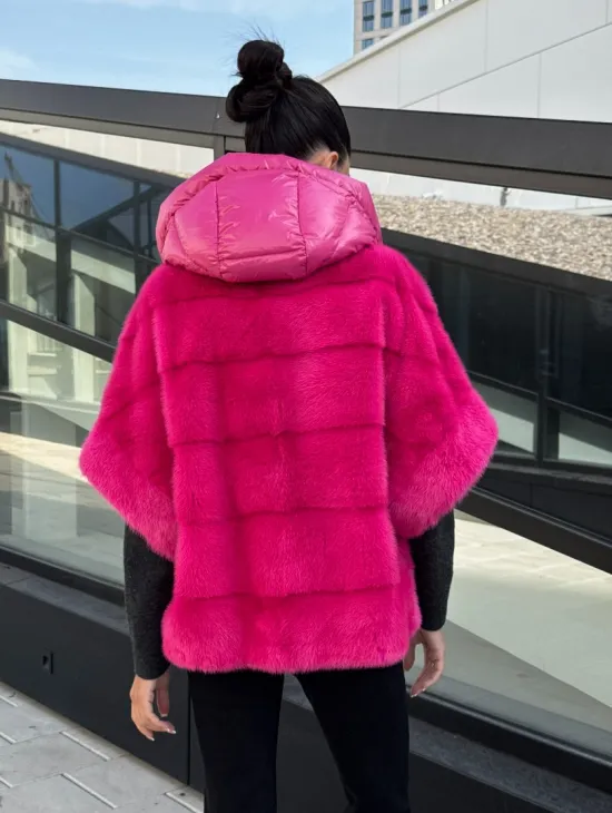 Норковая куртка трансформер 2в1 - цвет фуксия