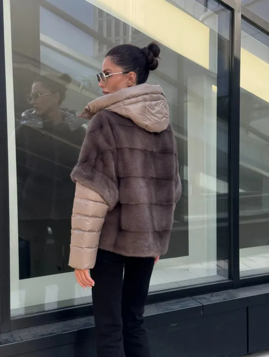 Норковый жилет/пуховик 2в1 - цвет капучино