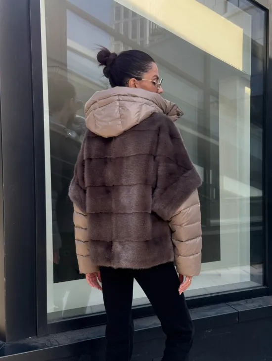 Норковый жилет/пуховик 2в1 - цвет капучино