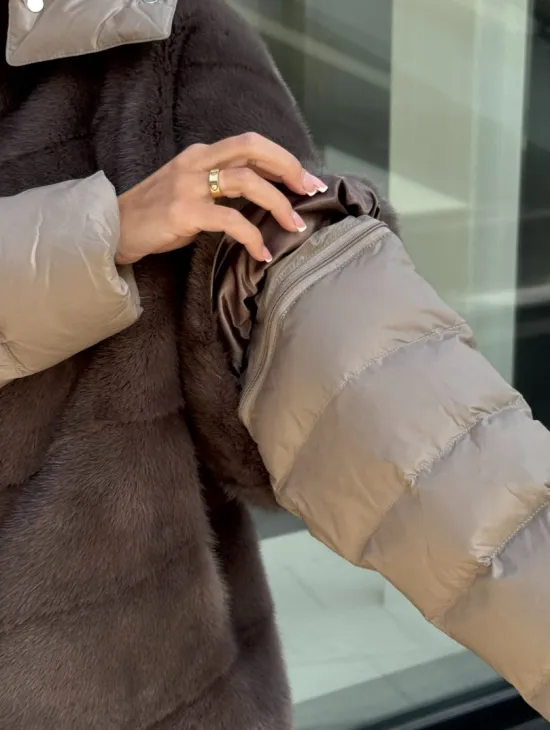 Норковый жилет/пуховик 2в1 - цвет капучино