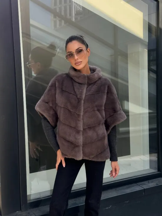 Норковый жилет/пуховик 2в1 - цвет капучино