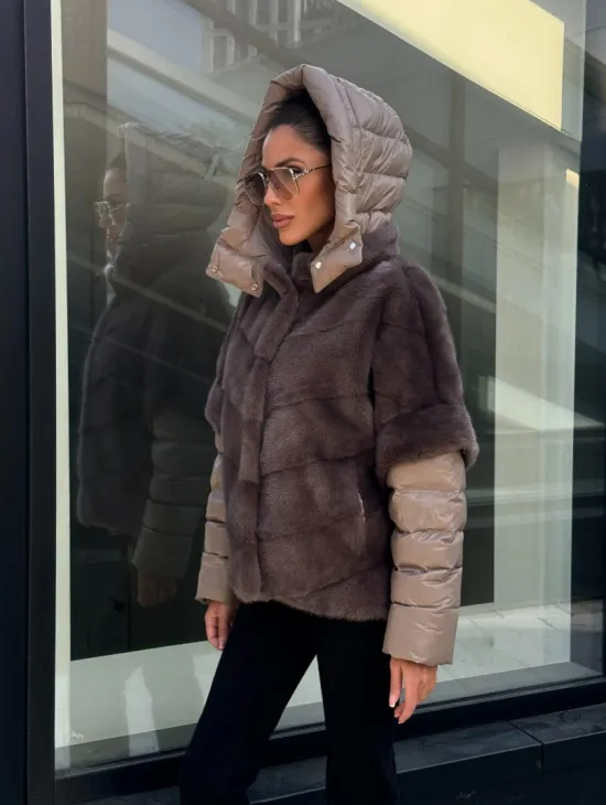 Норковый жилет/пуховик 2в1 - цвет капучино