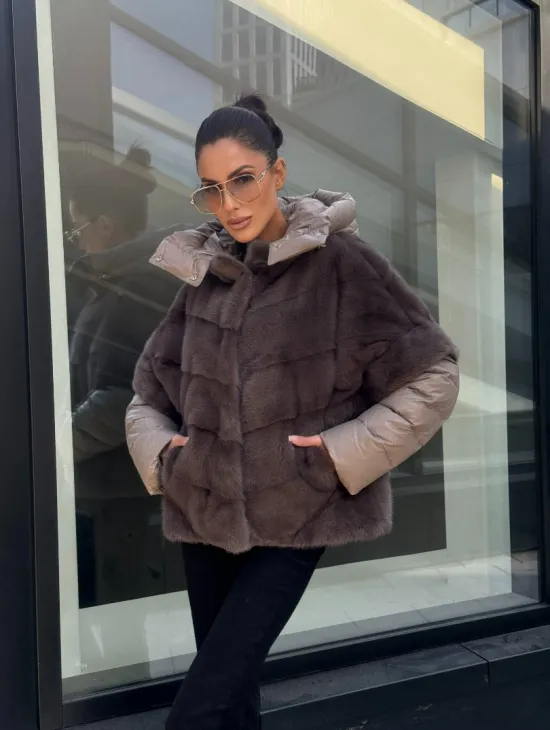 Норковый жилет/пуховик 2в1 - цвет капучино