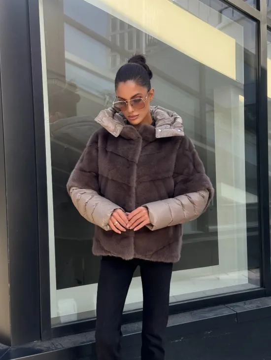 Норковый жилет/пуховик 2в1 - цвет капучино