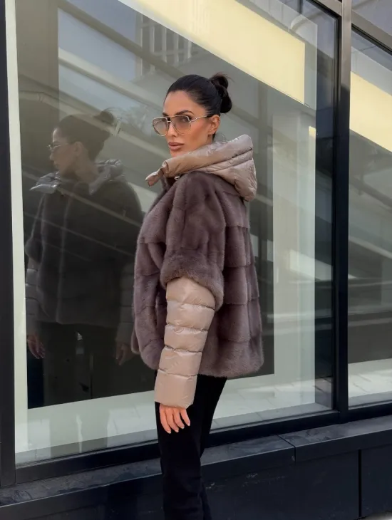 Норковый жилет/пуховик 2в1 - цвет капучино