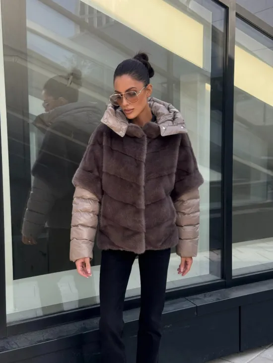 Норковый жилет/пуховик 2в1 - цвет капучино