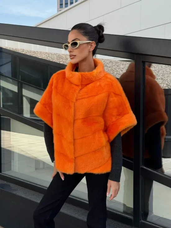 Зимняя куртка-жилет из меха норки цвет Orange
