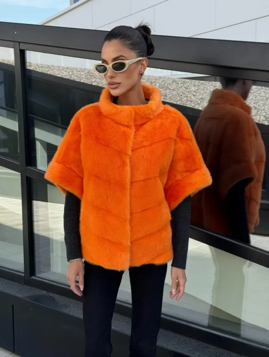 Зимняя куртка-жилет из меха норки цвет Orange