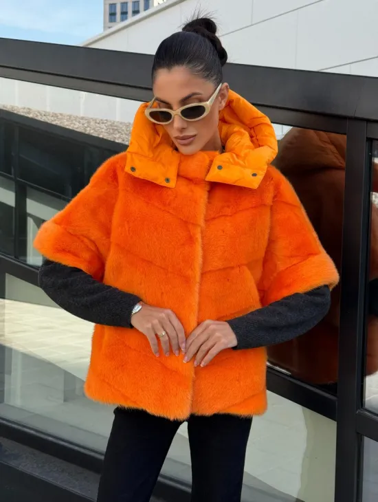 Зимняя куртка-жилет из меха норки цвет Orange