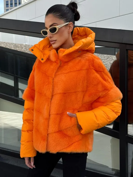 Зимняя куртка-жилет из меха норки цвет Orange