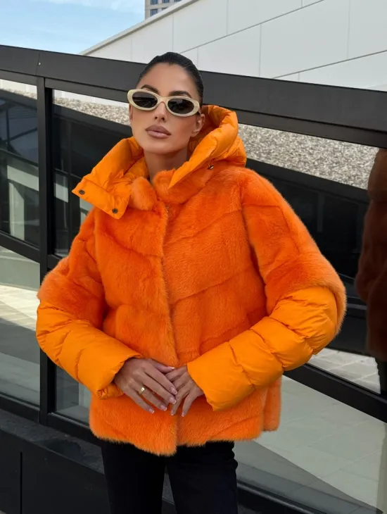 Зимняя куртка-жилет из меха норки цвет Orange