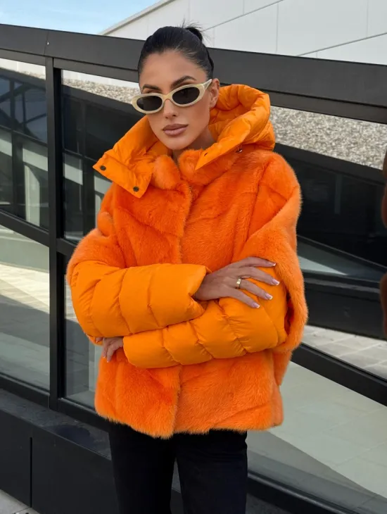 Зимняя куртка-жилет из меха норки цвет Orange