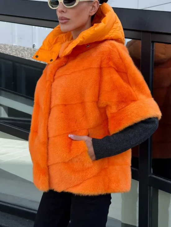 Зимняя куртка-жилет из меха норки цвет Orange