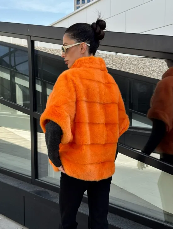 Зимняя куртка-жилет из меха норки цвет Orange