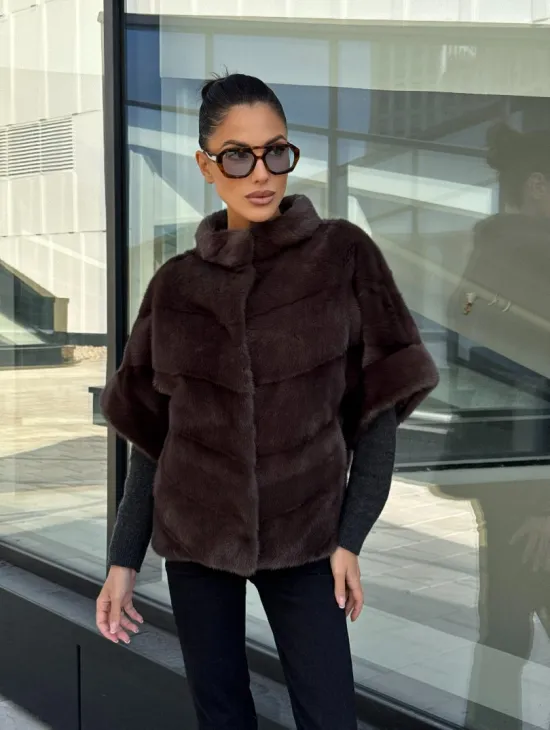 Норковый пуховик-жилет 2в1  цвет соболь