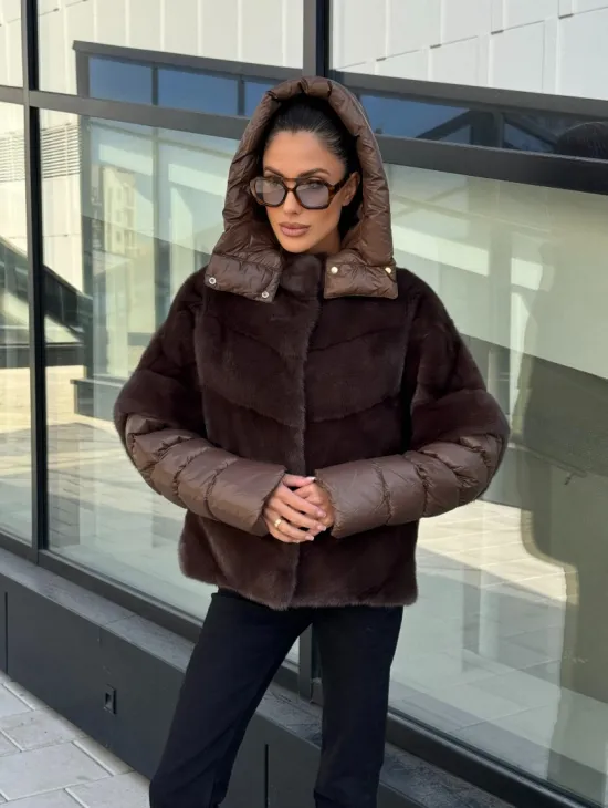 Норковый пуховик-жилет 2в1  цвет соболь