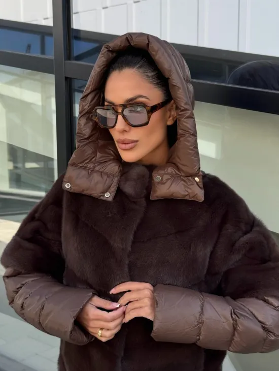 Норковый пуховик-жилет 2в1  цвет соболь