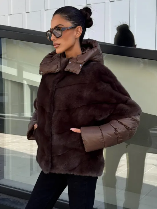 Норковый пуховик-жилет 2в1  цвет соболь