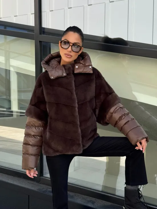 Норковый пуховик-жилет 2в1  цвет соболь