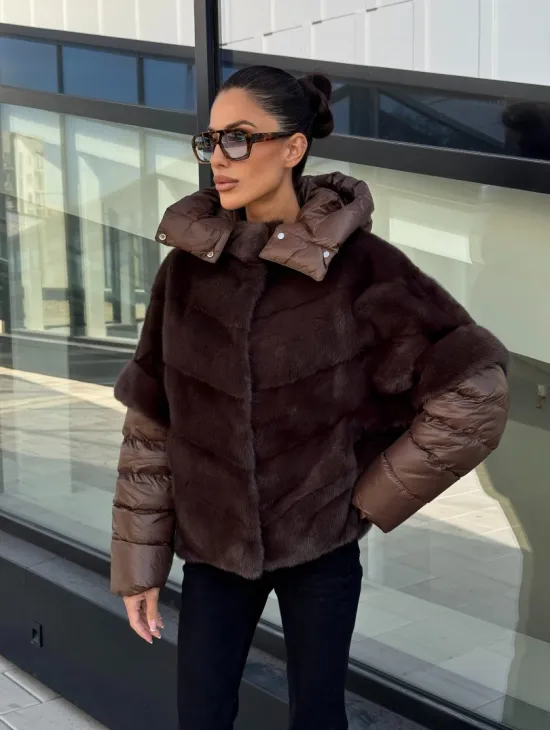 Норковый пуховик-жилет 2в1  цвет соболь