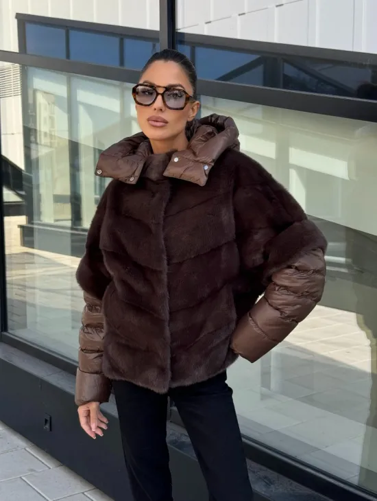 Норковый пуховик-жилет 2в1  цвет соболь