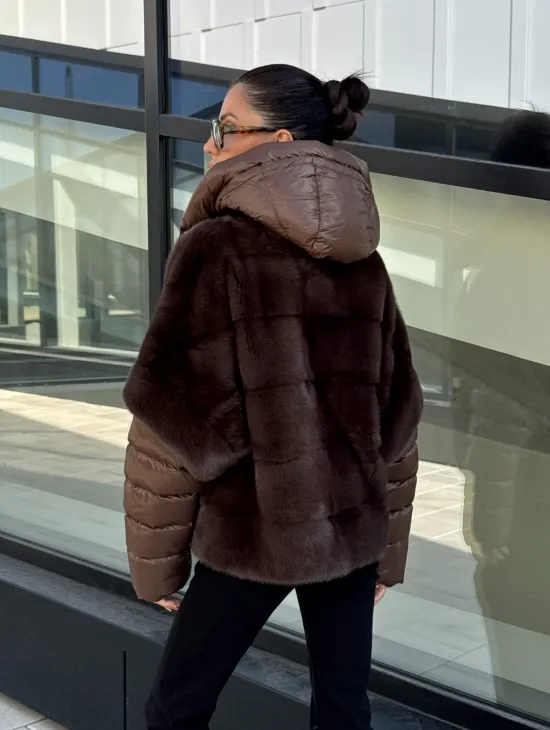 Норковый пуховик-жилет 2в1  цвет соболь