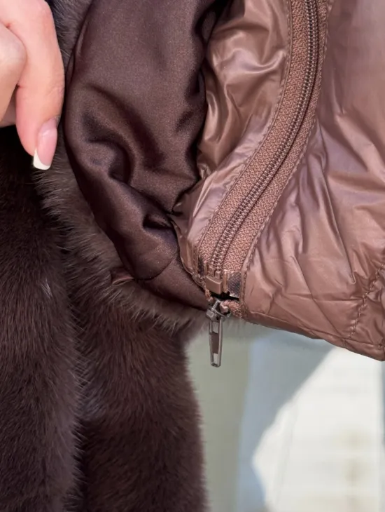 Норковый пуховик-жилет 2в1  цвет соболь