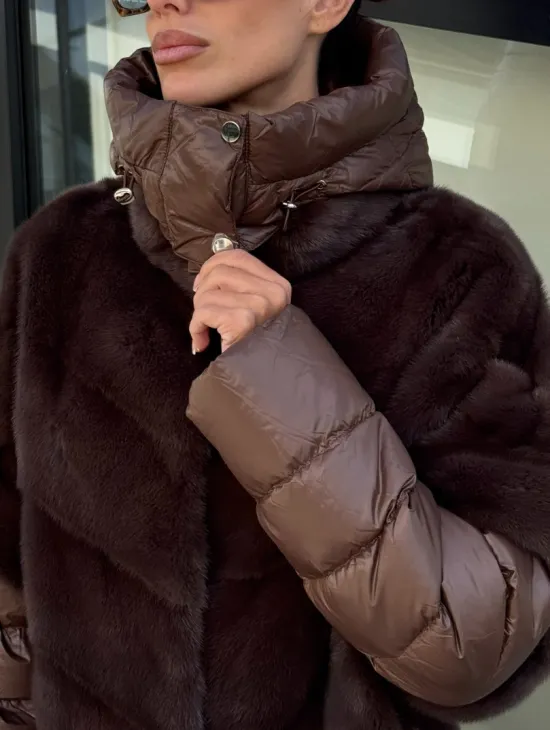 Норковый пуховик-жилет 2в1  цвет соболь