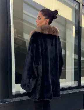 Женское меховое полупальто из норки- воротник куница