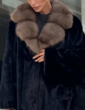 Женское меховое полупальто из норки- воротник куница
