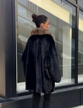 Женское меховое полупальто из норки- воротник куница