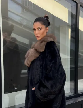 Женское меховое полупальто из норки- воротник куница